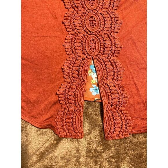 Daniel Rainn Women's PS Orange Tropical Print Embroidered Sleeveless Blouse - Picture 5 of 10